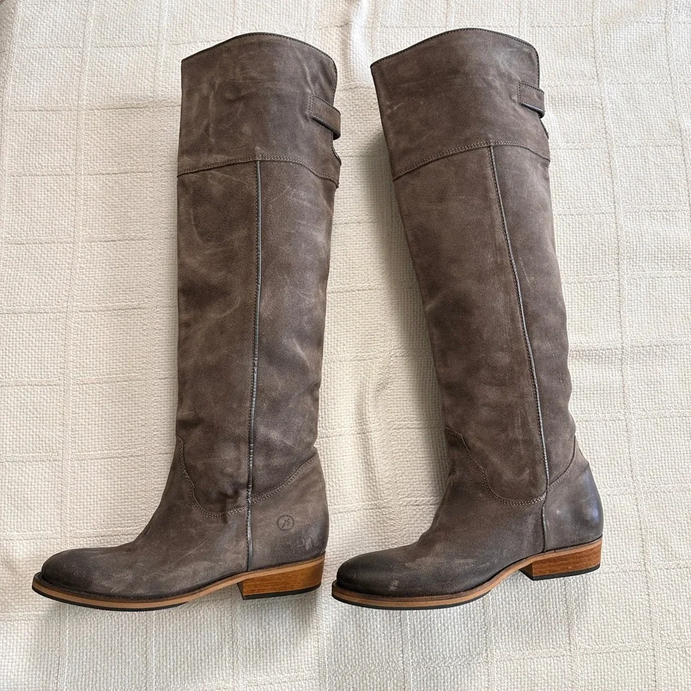 BRONX Tremble Tall Leather Boots 41 US 10 Taupe Over Knee Equestrian Minimalist